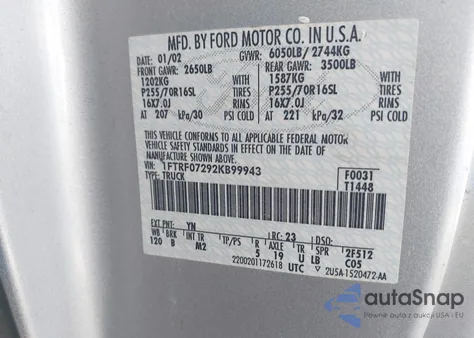 2002 Ford F-150 Xl/Xlt from USA, damaged, VIN 1FTRF07292KB99943